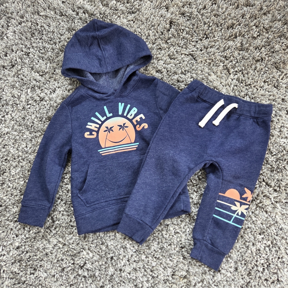 Old Navy Kids Blue Jogger Set with Chill Vibes Design